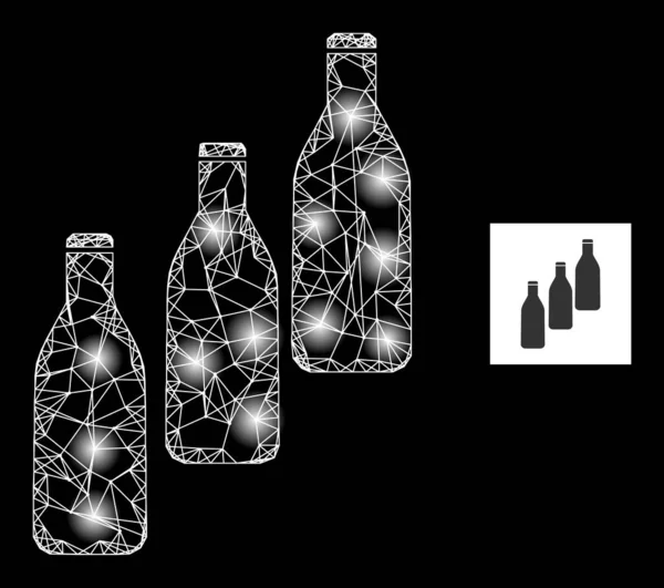 Bright Hatched Beer Bottles Mesh Icon with Constellation Nodes — Stockvektor