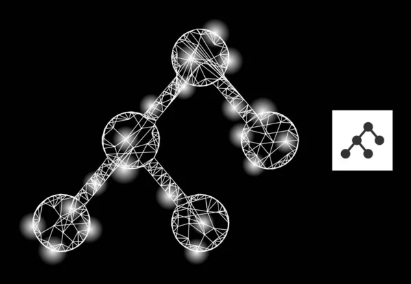明るいネットワークバイナリ構造メッシュアイコンとグレアスポット — ストックベクタ