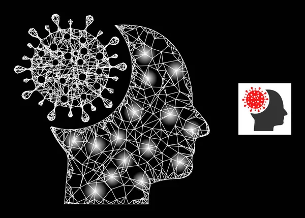 Icône de maille de virus de cerveau haché lumineux avec des nœuds de constellation — Image vectorielle