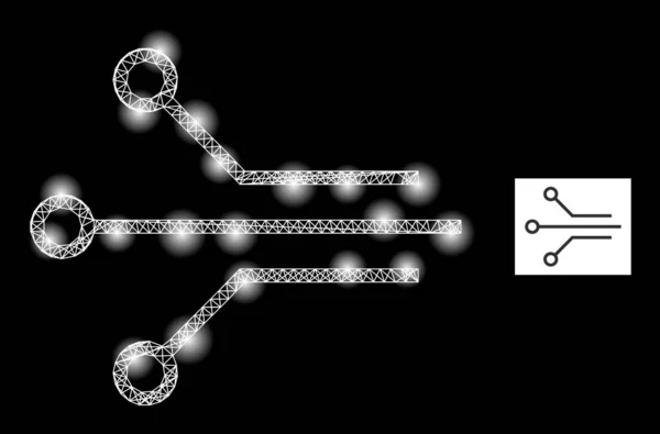 Luminoso Hatched Circuit Contatti Icona a rete con punti luce — Vettoriale Stock