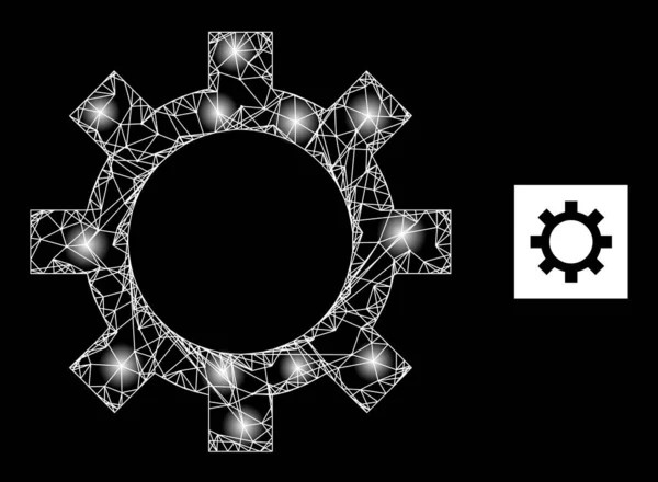 Bright Net Cog Mesh Icon met Glare Dots — Stockvector