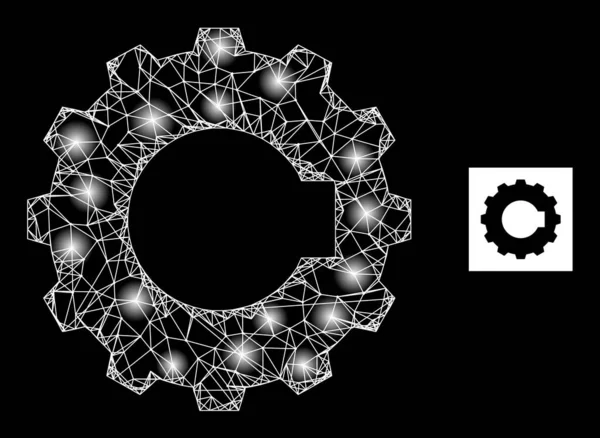 Heldere Cogwheel Mesh Icon met Glare Dots — Stockvector