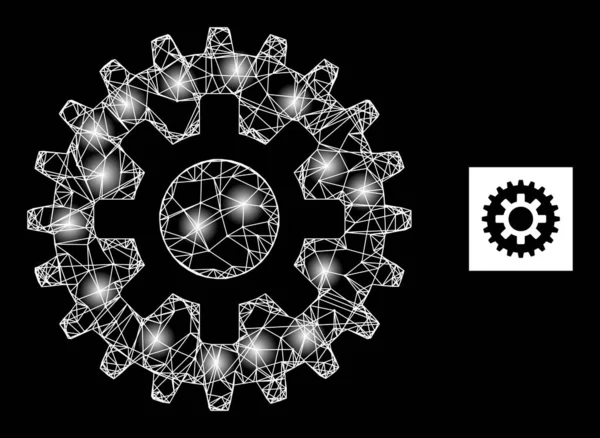 Ícone de malha de Cogwheel escovado brilhante com pontos de brilho — Vetor de Stock