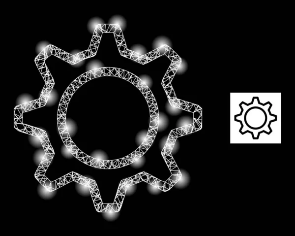 Bright Net Contour Gear Mesh Icon with Glare Dots — Stockvektor