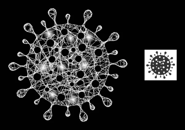 明るいネットワークコロナウイルスメッシュアイコンとグレアドット — ストックベクタ