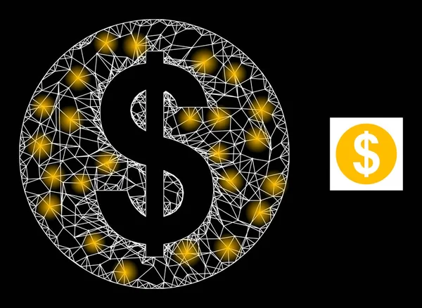 Luminosa icona della maglia della moneta del dollaro incastonato con scintille — Vettoriale Stock