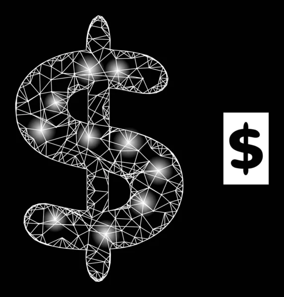 Bright Net Dollar Currency Mesh Icon with Glare Dots — стоковий вектор