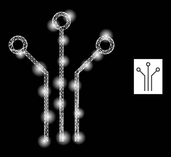 Icono de malla de conexiones electrónicas eclosionadas brillantes con puntos de deslumbramiento — Archivo Imágenes Vectoriales