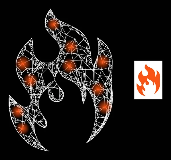 Bright Net Fire Flame Mesh Icon with Glare Spots — Stockvektor