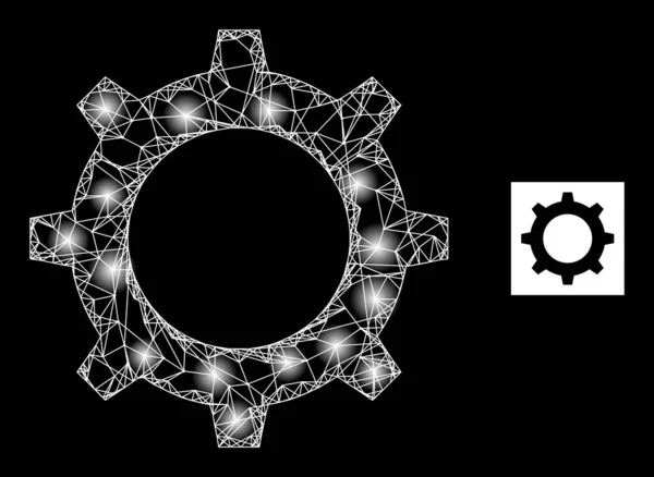 Bright Net Gear Mesh Icon with Constellation Nodes — Stockvektor