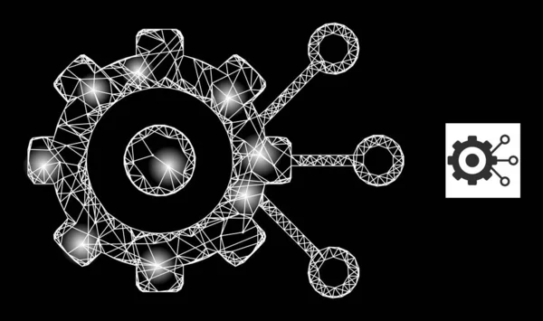 Bright Net Gear Connections Mesh Icon with Light Spots — Stockvektor