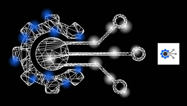 Icono de malla de solución de engranajes eclosionados brillantes con nodos de constelación — Archivo Imágenes Vectoriales