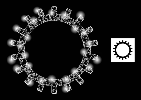 Icono de malla de engranaje eclosionada brillante con nodos de constelación — Archivo Imágenes Vectoriales