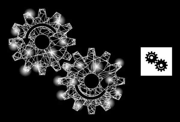 Bright Network Gears Rotation Mesh Icon with Constellation Nodes — стоковий вектор