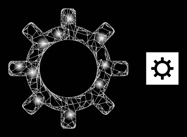 Helder netwerk versnellingsbak mesh icoon met Sparkles — Stockvector