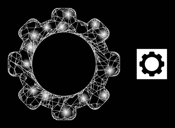 Bright Network Gearwheel Mesh Icon with Glare Spots — Stockvektor