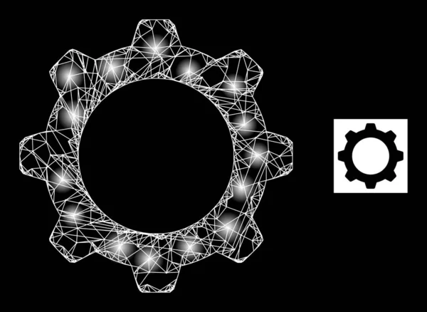 Bright Net Gearwheel Mesh Icon with Glare Dots — Stock vektor