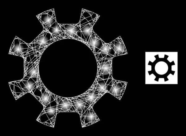 Helder netwerk versnellingsbak mesh icoon met Sparkles — Stockvector