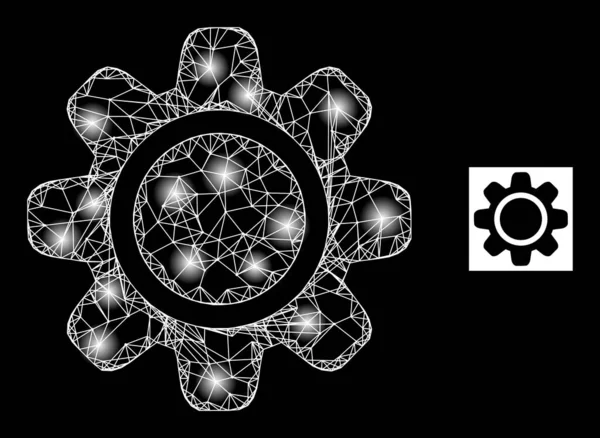Bright Net Gearwheel Mesh Icon with Light Spots — Vettoriale Stock