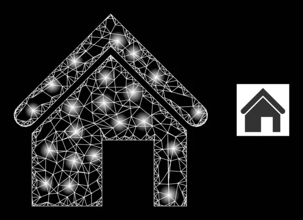 Bright Hatched Home Mesh Icon with Constellation Nodes — 图库矢量图片