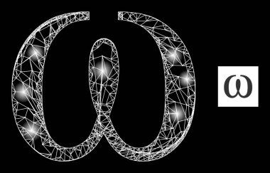 Parlak Ağ Omega Yunan Küçük Harf Izgara Simgesi Parlak Noktalar