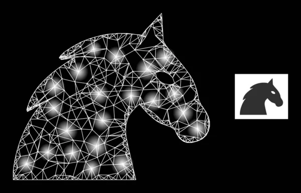 Bright Net Horse Head Mesh Icon with Light Spots — Vettoriale Stock