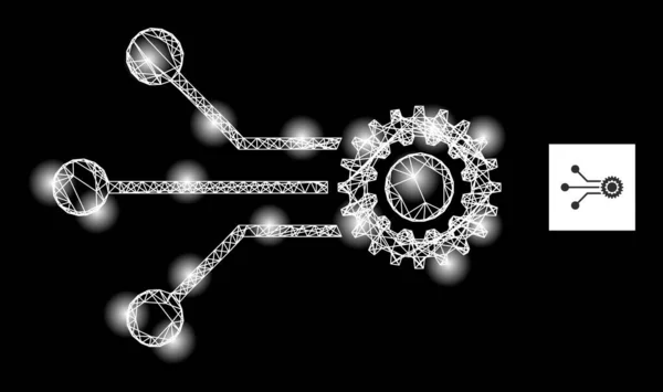 Icono de malla micro mecánica eclosionada brillante con manchas de deslumbramiento — Archivo Imágenes Vectoriales