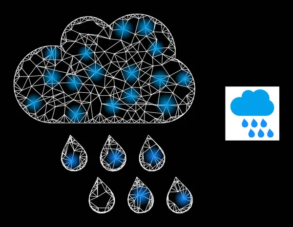 Bright Net Rain Cloud Mesh Icon with Glare Spots — Vettoriale Stock