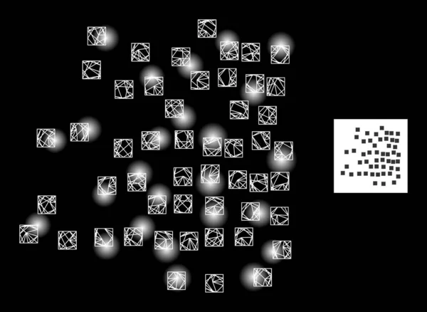 Ícone de malha de partículas quadradas dispersas de rede brilhante com pontos de brilho — Vetor de Stock