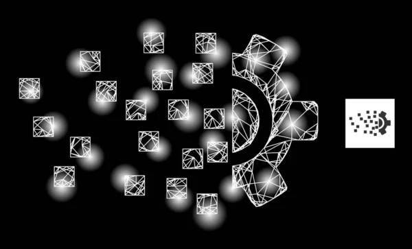 Bright Net Synthese Gear Mesh Icon met Glare Dots — Stockvector