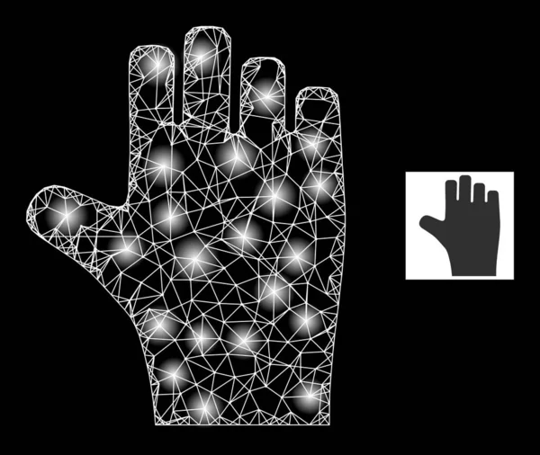 Icono de malla de mano de votación neta brillante con nodos de constelación — Archivo Imágenes Vectoriales