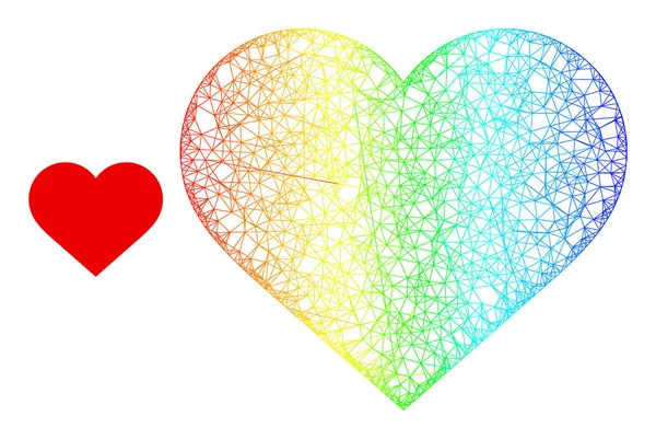 Hatched Love Heart Web Mesh Icon with Rainbow Gradient — Stock Vector