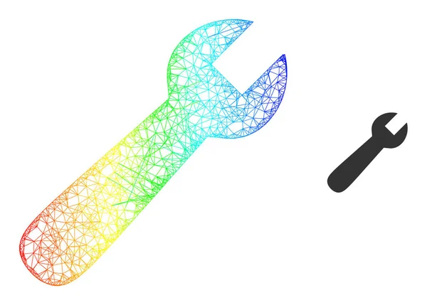 Hatched Wrench Mesh Icon with Rainbow Gradient — Stockový vektor