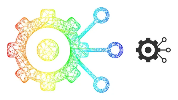 Net Gear Connections Web Mesh Icon with Rainbow Gradient — Stock Vector