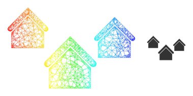 Network Village Houses Mesh Icon with Spectral Gradient