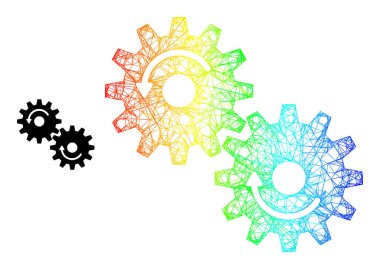 Network Gears Rotation Web Mesh Icon with Spectral Gradient
