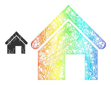 Net Old Decayed House Web Mesh Icon with Spectral Gradient
