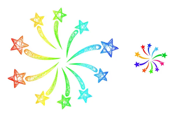 Net Fireworks Festival Web Mesh Icon with Spectrum Gradient — Vetor de Stock