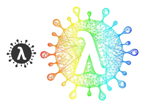 Network Lambda Covid Virus Mesh Icon with Spectrum Gradient — Stockvektor