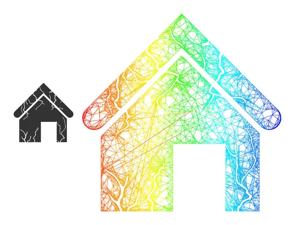 Net Old Decayed House Web Mesh Icon with Spectral Gradient — Vector de stock