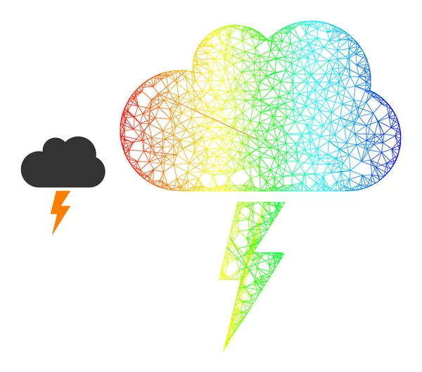 Hatched Thunderstorm Cloud Web Mesh Icon with Spectrum Gradient — Stock Vector