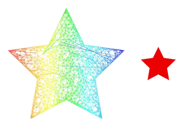 Hatched Red Star Web Mesh Icon with Spectral Gradient — Vetor de Stock