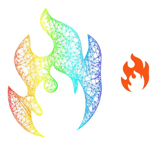 Network Fire Flame Mesh Icon with Rainbow Gradient — стоковый вектор