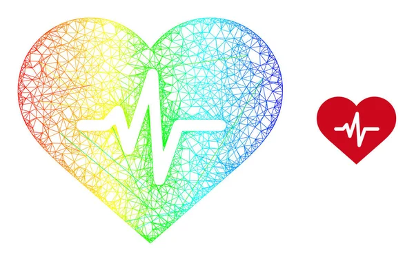 Network Heart Pulse Web Mesh Icon with Rainbow Gradient — 스톡 벡터