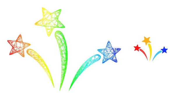 Network Fireworks Mesh Icon with Rainbow Gradient — Vetor de Stock