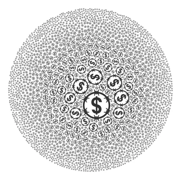 Ikona dolara kolczastego Okrągły Klaster Mozaika — Wektor stockowy