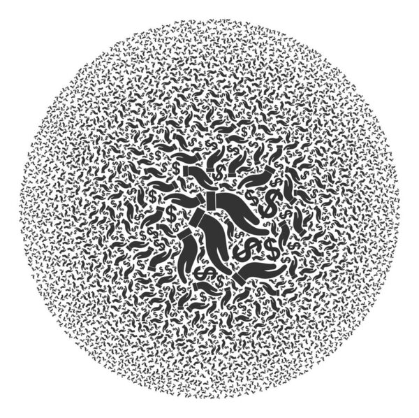 Salary Offer Hand Icon Spheric Cluster Collage