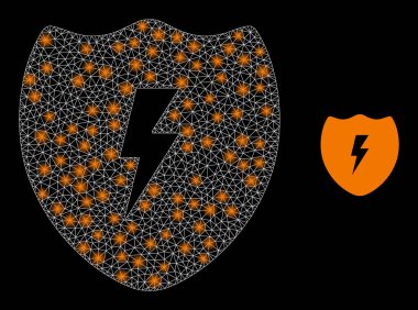 Elektrik Kalkanı Simgesi - Işık Lekeleri ile Kablo Çerçeve Ağı