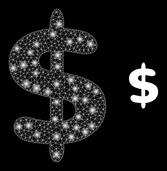 美元货币图标-带光斑的多边形网格 — 图库矢量图片