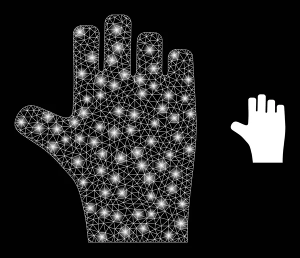 Icono de mano votante - Malla triangulada con puntos de luz — Vector de stock